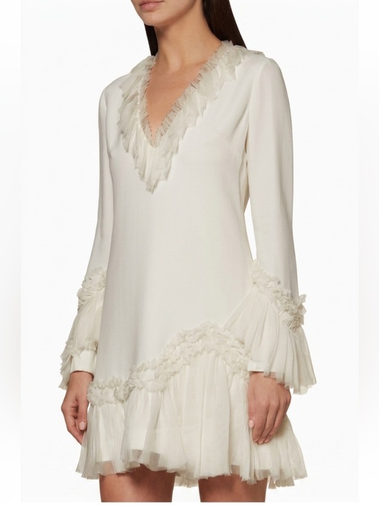 Alexis Dresses & Skirts - Alexis Barbara Azura Ivory Bell Long Sleeves V-Neck Ruffle Mini Dress Boho Sz M